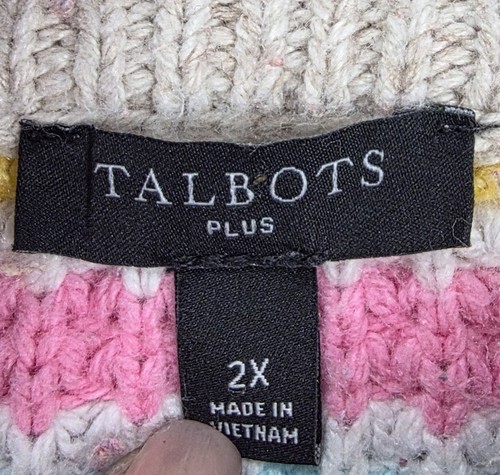 Maglione donna Talbots grigio multicolore a righe maglia grossa finto taglie forti 2X - Foto 6 di 6
