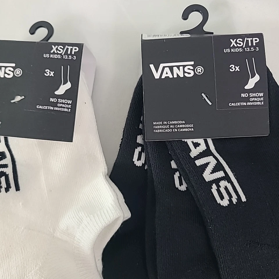 VANS "Off The Wall" Niños No Show Calcetines Negro Blanco DOS Paquetes de 3 Zapatos EE. UU. 13.5-3 Foto 2 de 4