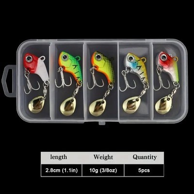 5Pcs Metal Jig VIB Blade Fishing Lures Spinner Crankbaits Trout Bass Bait Tackle