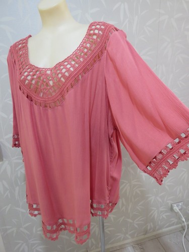 City Chic Top size L BNWT Island Catalina Crochet Trim Tea Rose Pink - Picture 2 of 8