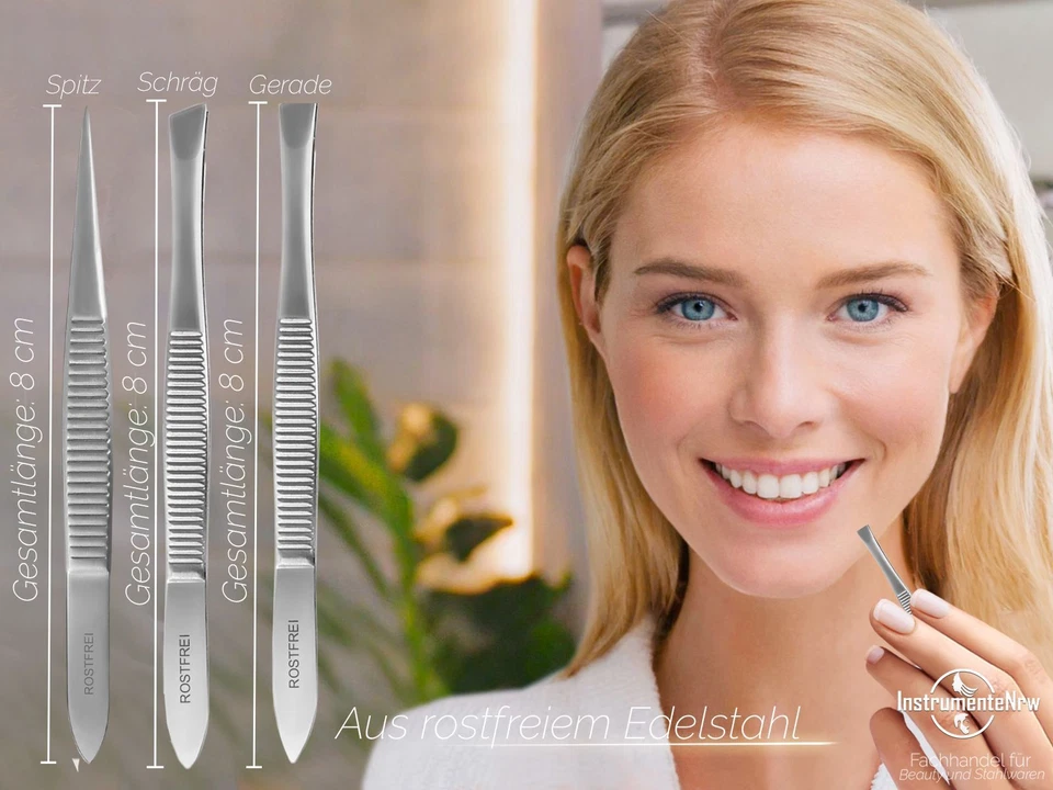 3 Profi Pinzetten Pinzette Edelstahl A-Qualität Zupfpinzetten Spitz Schräg Gerad - Bild 4 von 4