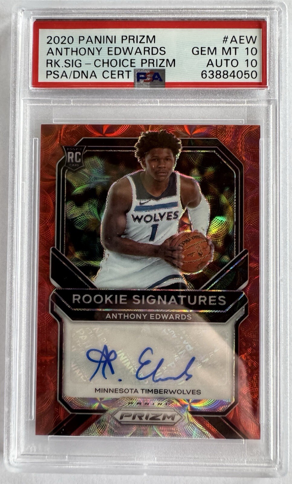2020 Panini Prizm Anthony Edwards Signature Choice Rookie RC Auto PSA 10/10