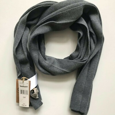 NWT Timberland Men's Women's Heathered Ribbed Winter Scarf Grey Navy A1G9E  NEW