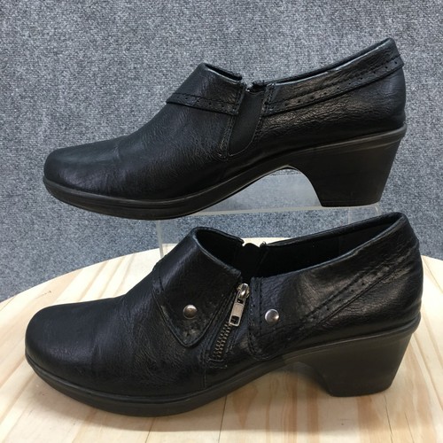 Easy Street Shoes Womens 12 W Wide Darcy Slip On Black Faux Leather Zip Heels - Imagen 2 de 16