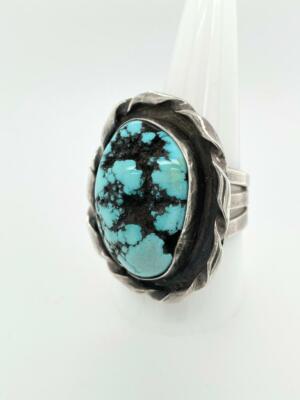 Vintage Artisan Southwestern Navajo Sterling Silver Turquoise Ring Sz ...
