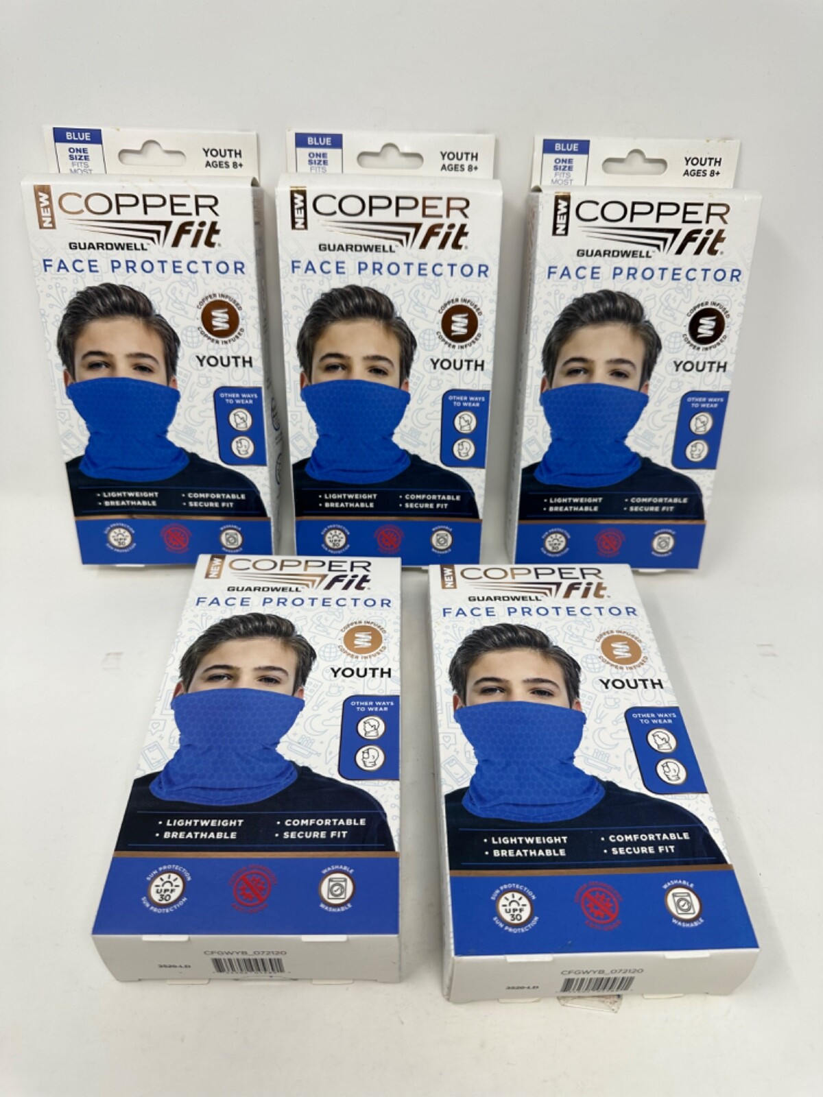 Copper Fit Guardwell Face Protector Mask Youth Blue Washable ONE SIZE