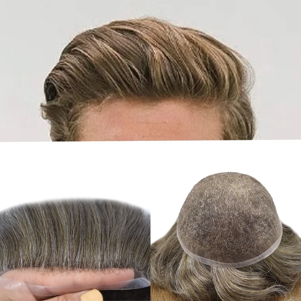 Sistema de cabello humano completo de encaje francés para hombre Toupee densidad ligera reemplazo para hombre Foto 4 de 4