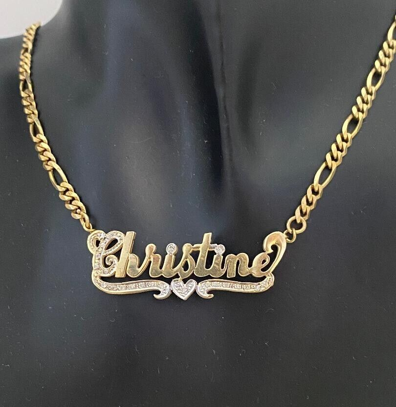 Gold And Diamond Name Plate Necklace With April And John Gold And