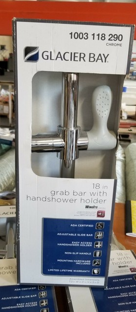 Glacier Bay Chrome Grab Bar with Adjustable Hand Shower Holder 18in
