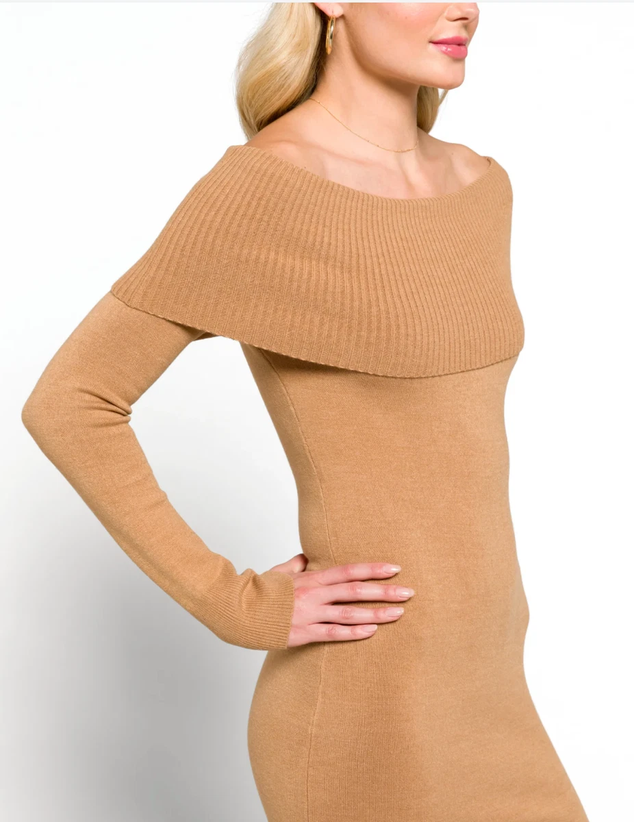 Tan off the shoulder sweater top