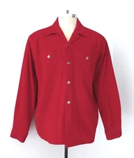True Vtg 50s 60s Richman Bros Red Corduroy Button Loop Camp Shirt 2-Pocket XL