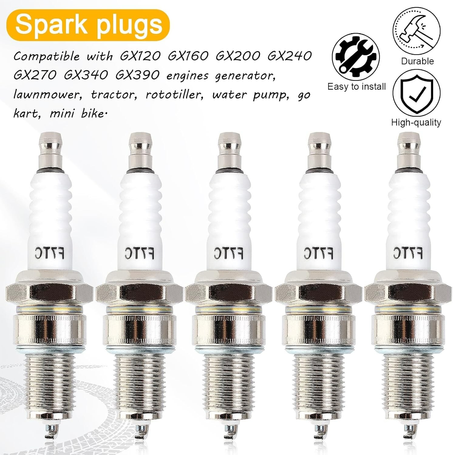 Mikikit 5pcs F7TC Spark Plugs For Gas Generators And Lawn Mowers Carbon