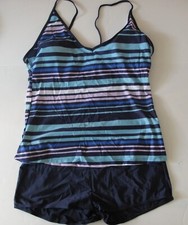 Dark Blue, Striped Top, Solid Bottom Swimwear Tankini Sz XXL - 2 pc - runs small