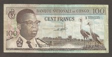 Congo Dem Rep 100 Francs 1.2.1962; VF; P-6a, BNB-B203d; Crowned cranes; Prefix X