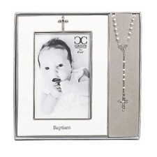 Roman Baptism Frame and Rosary Gift Set Photo 4x6 with Cross Baby First Rosary