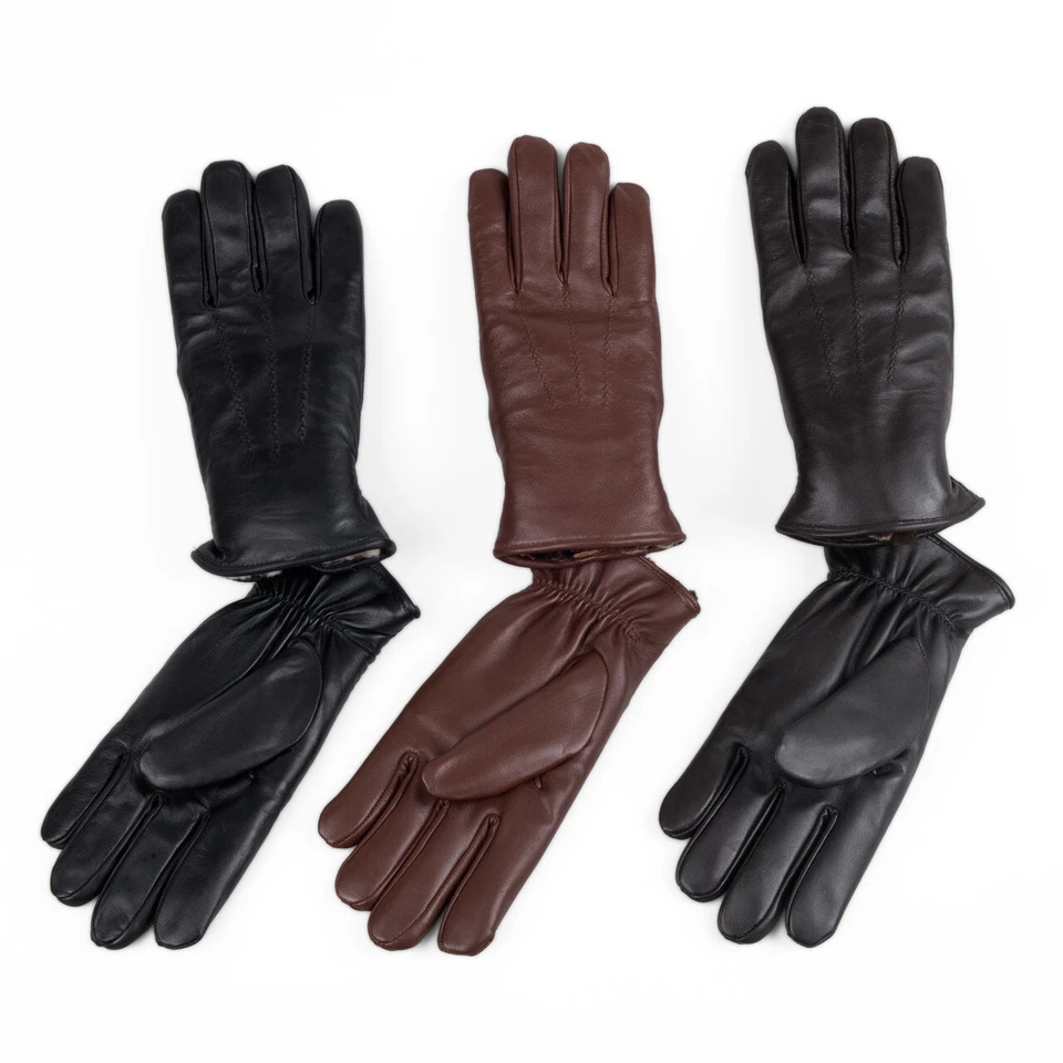 Guantes de cuero forrados de piel de oveja de piel de oveja premium para hombre - marrón Foto 4 de 4