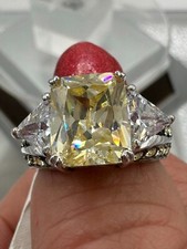 Citrine emerald cut ring three stone trillon sterling silver stamped cz 1389