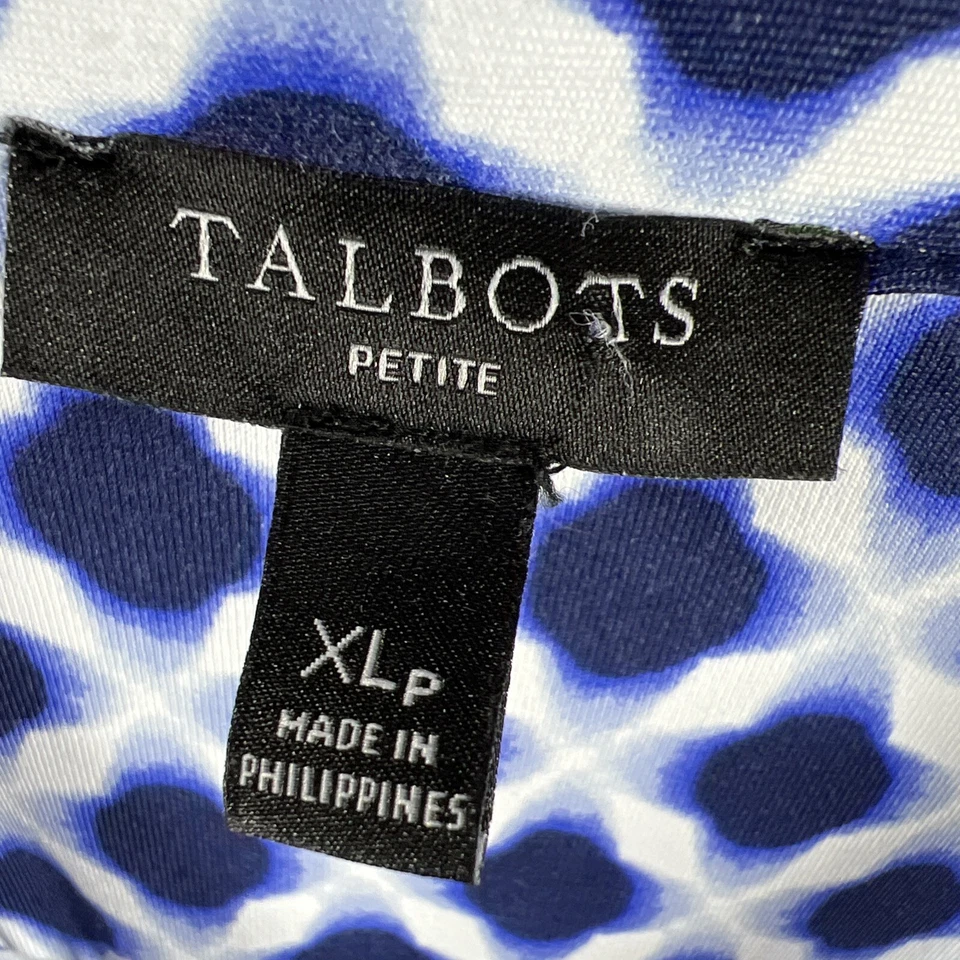 Talbots Women's Dress XL Petite XLp Blue White Pullover No Wrinkle Stretch 3/4 - Image 4 of 4