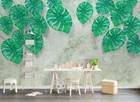 3D Hand Drawn Green Leaves Plant Self-adhesive Removable Wallpaper Murals Wall