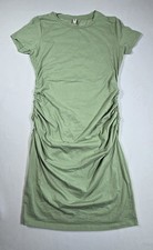 Missufe Bodycon Dress Short Sleeve Cotton Spandex Stretch Mini Green Women Large