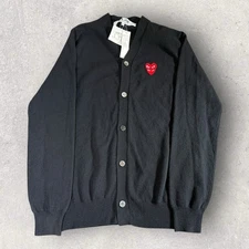 Comme des Garcons CDG Play Black Wool Cardigan Sweater Double Heart Size L $435