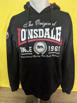 Lonsdale London Black Pullover Hoodie Sweatshirt Men's Black Red Size M - LV