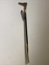 Long Dog Head Shoe horn With Black Stick Gold Tone Hardware  Smokey Brown Color