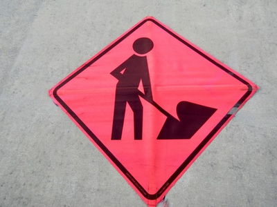 #ad WORKER SYSMBOL Road Work 4#x27; x 4#x27; Non Reflective Vinyl Traffic Sign amp; Cross Ribs $44.95