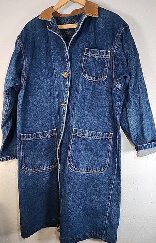Vintage Lee Denim Jean Jacket Chore Barn Coat Blue Trench Duster Wm Lg USA 1970s - Foto 2 di 10