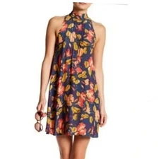 Free People Intimately Beaux Halter Mini Dress Womens Sz M Floral Boho sexy chic