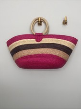 Multi Colored Straw Basket Tote Handbag Purse