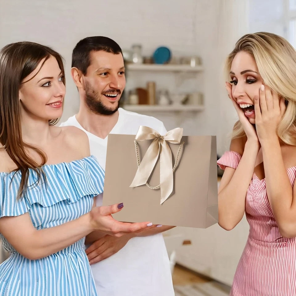 Bolsas de regalo de 12,6" a granel, 10 piezas bolsas de regalo con 20 papeles de seda 10 tarjetas de felicitación, L Foto 4 de 4