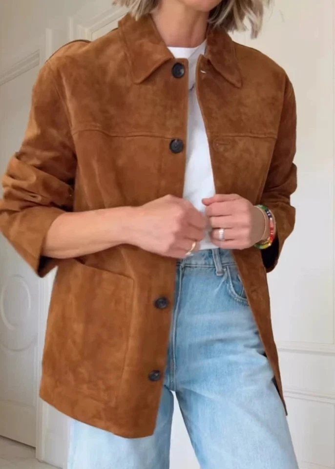 ZARA NEW WOMAN FW25 SUEDE LEATHER JACKET ZW LIMITED BROWN XS-XL 2969/061/700 - Image 3 of 4