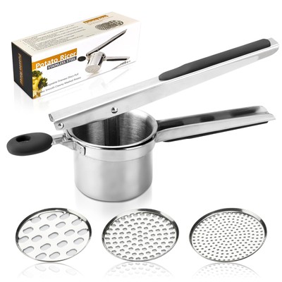 Ununpentium Manual Potato Ricer Stainless Steel Easy-Grip Silicone Handles Po...