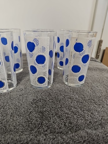 VINTAGE MCM BLUE DOT DRINK GLASSES SET OF 9 - Picture 5 of 5