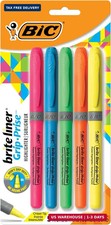 BIC Brite Liner Grip Highlighter, Chisel Tip, Assorted Colors, 5-Count