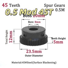 Spur Gears Steel Pinion Gears Metal Spur Transmission Gear 45 Steel 0.5 Mod 45T