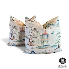 OKAYAMA FLAX CHINOISERIE KNIFE EDGE PILLOW 20X20 - Set of 2