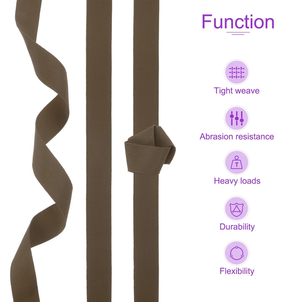 10Yard x 3/4" Width Nylon Webbing Strap Poly Flat Webbing Strapping Dark Brown Foto 4 de 4