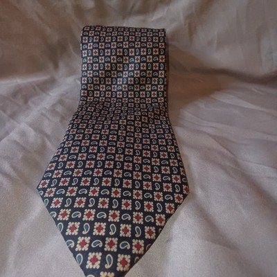 Pal Zileri Italian Men's Silk Tie Navy Blue Geometric Medallion Pattern