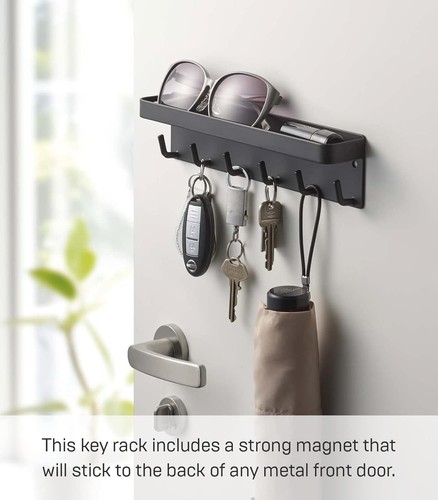 Durable Wall-Mounted Magnetic Key Holder with Tray - Modern Black Steel Design - Picture 5 of 10