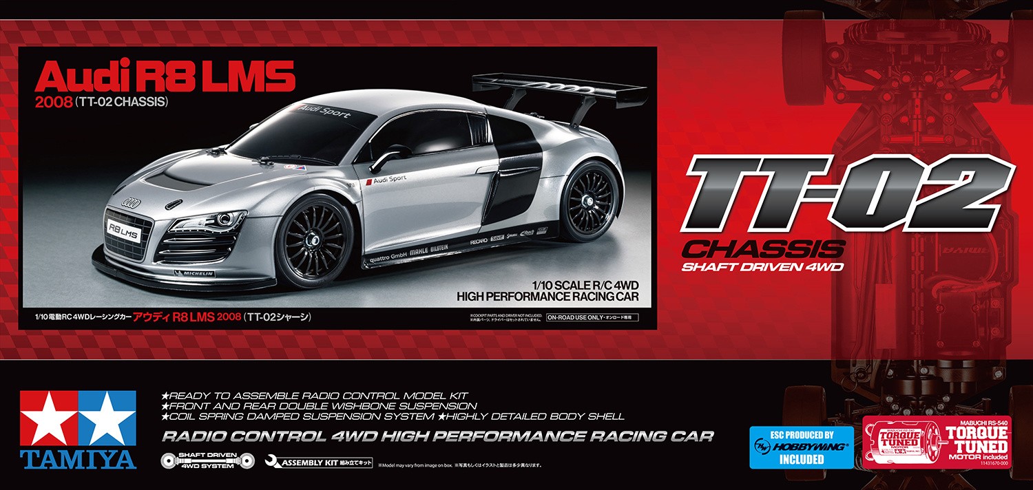 Tamiya 1:10 Audi R8 LMS 2008 (TT-02) RC Car Assembly Kit