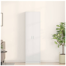Wardrobe White Engineered Wood 55x25x189cm Modern Slim 2-Door 5-Shelf Storage XL