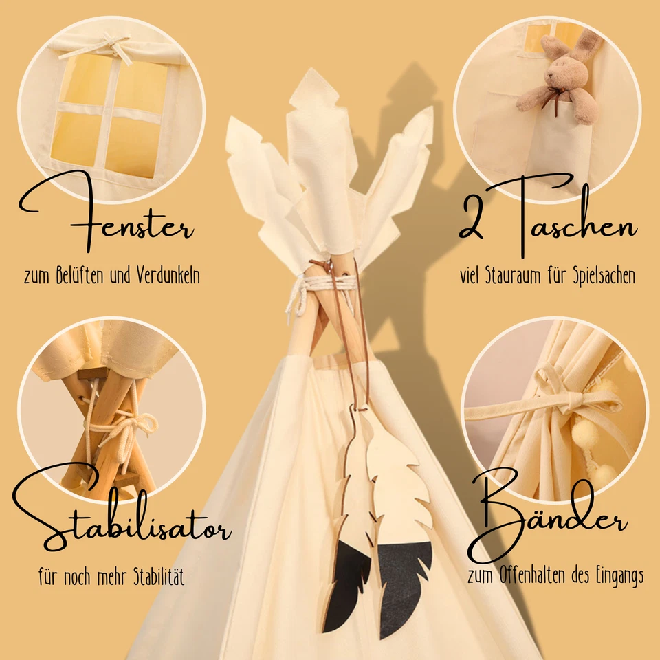 LIONHERZ® Tipi Zelt für Kinder aus 100% Baumwolle mit Matte, Tasche und Zubehör - Bild 4 von 4