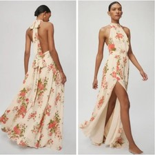 NWT Reformation Andee Dress corsage pink floral print halter gown Maxi Sz S 4