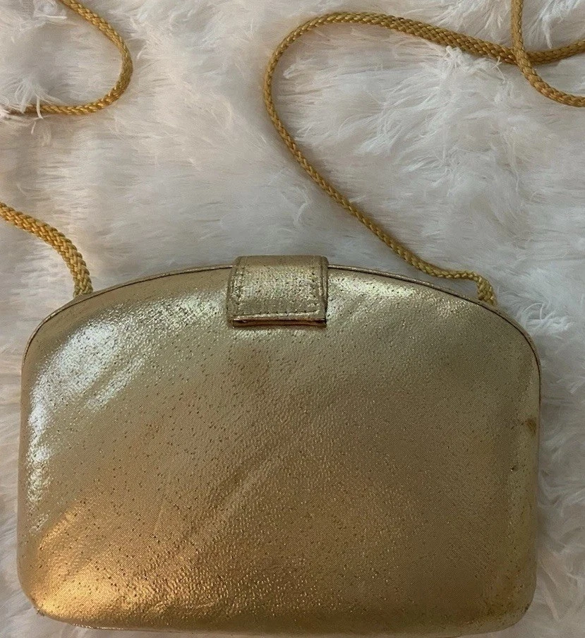 Impresionante Bolso de Noche Cojo Dorado De Colección Y&S Bolso de Hombro Cartera Número Original Foto 2 de 4