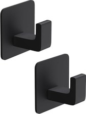 Square Self Adhesive Towel Hooks - Matte Metal Hooks, Right-Angle 2 Pack Black