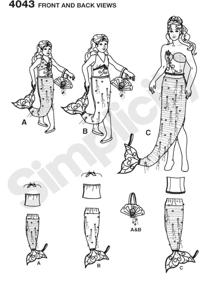 Simplicity 4043 Mermaid Costume Child 2 3 4 Girl 8 10 12 Miss 10 12 14 16 UNCUT - Image 2 of 3