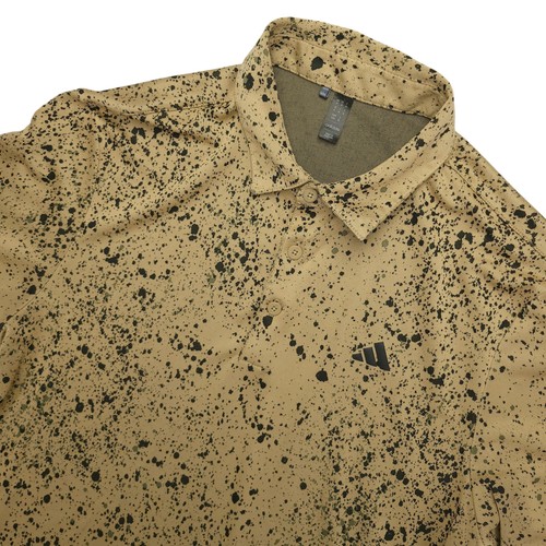 Adidas Polo Shirt Mens Medium Beige Splatter FC Logo Soccer Performance Top