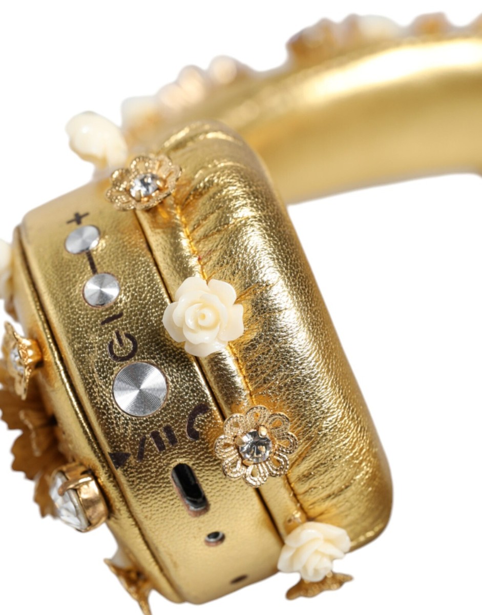 【VIP価格】DOLCE & GABBANA Gold Floral Crystal Headphones Dolce & Gabbana Gold Leather Floral Crystal Angel Headset